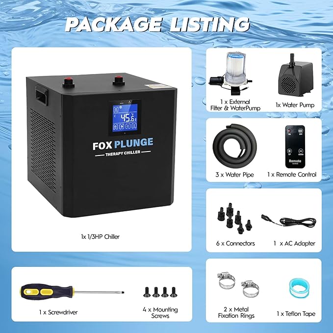 FOXPLUNGE Cold Plunge Chiller 1/2HP - 132 Gallons Water Chiller for Ice Bath Tubs. with 2 Water Pumps.