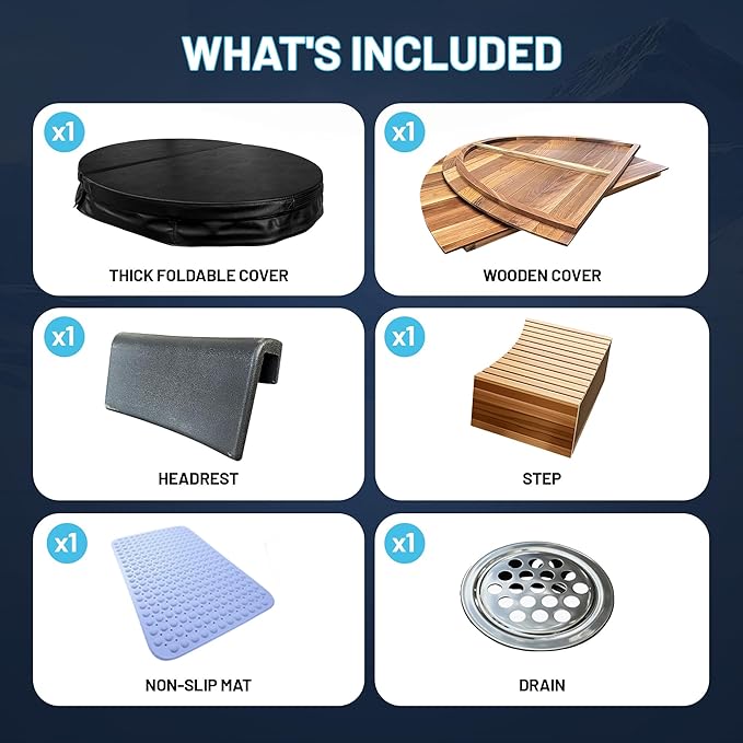 Premium 62-in. Oval Cedar Wood Cold Plunge and Hot Tub with Stainless Steel Interior, Wooden Step, Foldable Thick Cover, Headrest, and Barrel Hoop for Indoor and Outdoor Recovery Use โ Tub Only