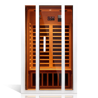 2 Person Extendable FAR Infrared Sauna for Home, Hemlock Wood Low EMF 6 Carbon Heaters Indoor Saunas.