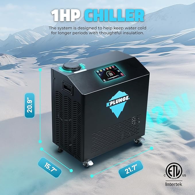 Arctic Fox 39" 1-Person Inflatable Cold Plunge Ice Bath or Hot Tub with 1 HP Chiller and Heater, PVC Insulated Lid, Hand Pump, Repair Kit, 88-Gallon Capacity, Indoor/Outdoor Tub โ Gray