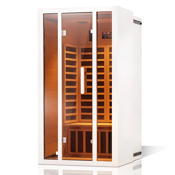 2 Person Extendable FAR Infrared Sauna for Home, Hemlock Wood Low EMF 6 Carbon Heaters Indoor Saunas.