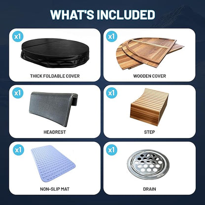 Premium 62-in. Oval Cedar Wood Cold Plunge and Hot Tub with Stainless Steel Interior, Wooden Step, Foldable Thick Cover, Headrest, and Barrel Hoop for Indoor and Outdoor Recovery Use – Tub Only