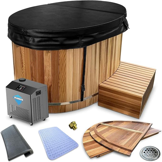 Premium 62-in. Cedar Wood Cold Plunge and Hot Tub with 1HP Chiller and Heater.