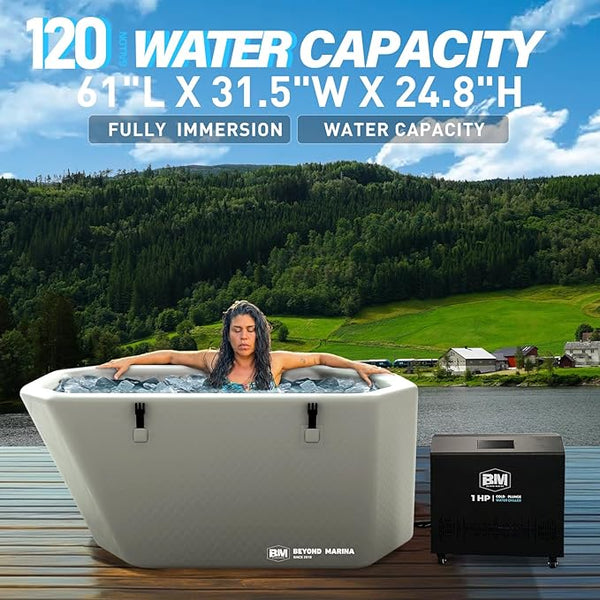 Slanted-Edge Cold Plunge Tub with 1 HP Chiller, Inflatable Ice Bath Tub with Hot & Cold.
