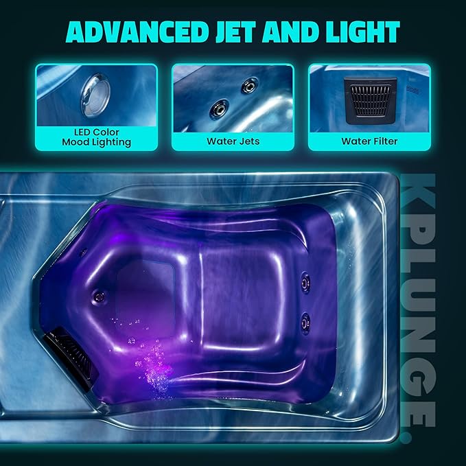 Borealis 69-in. All-in-One Cold Plunge and Hot Tub with Built-in Chiller | Acrylic Interior with 2 Jets, Bluetooth Speakers, Lights, WiFi App Control Chiller for Indoor/Outdoor Use – Blue