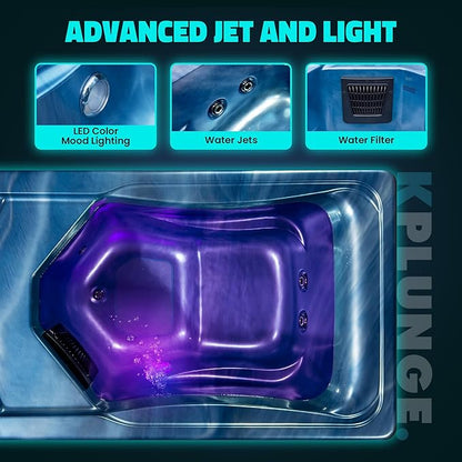 Borealis 69-in. All-in-One Cold Plunge and Hot Tub with Built-in Chiller | Acrylic Interior with 2 Jets, Bluetooth Speakers, Lights, WiFi App Control Chiller for Indoor/Outdoor Use – Blue