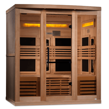 Golden Designs "Reserve Edition" 6-Person Full Spectrum PureTech™ Near Zero EMF FAR Infrared Sauna with Himalayan Salt Bar & Canadian Hemlock