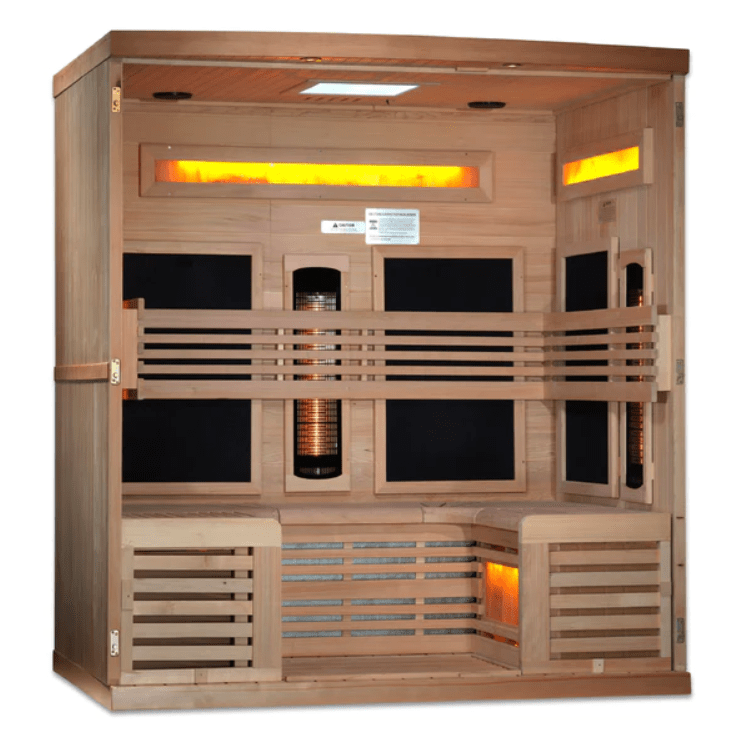 Golden Designs "Reserve Edition" 6-Person Full Spectrum PureTech™ Near Zero EMF FAR Infrared Sauna with Himalayan Salt Bar & Canadian Hemlock